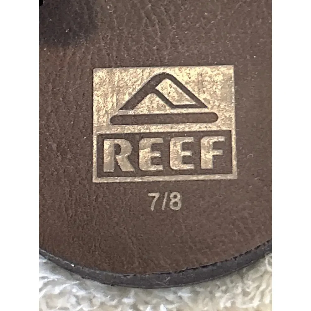 Reef Flip Flops 7/8 Toddler Brown Blue Embroidered Strap Back Hook and Loop